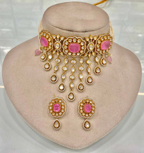 Fuchsia stone choker set