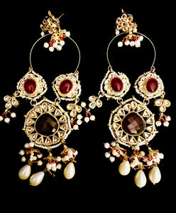 Maroon long kundan earrings