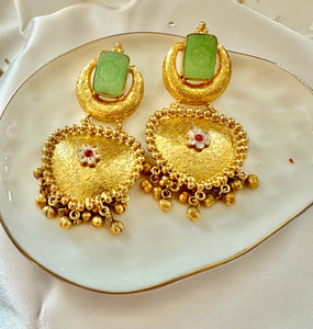 Mint green gold finish earrings