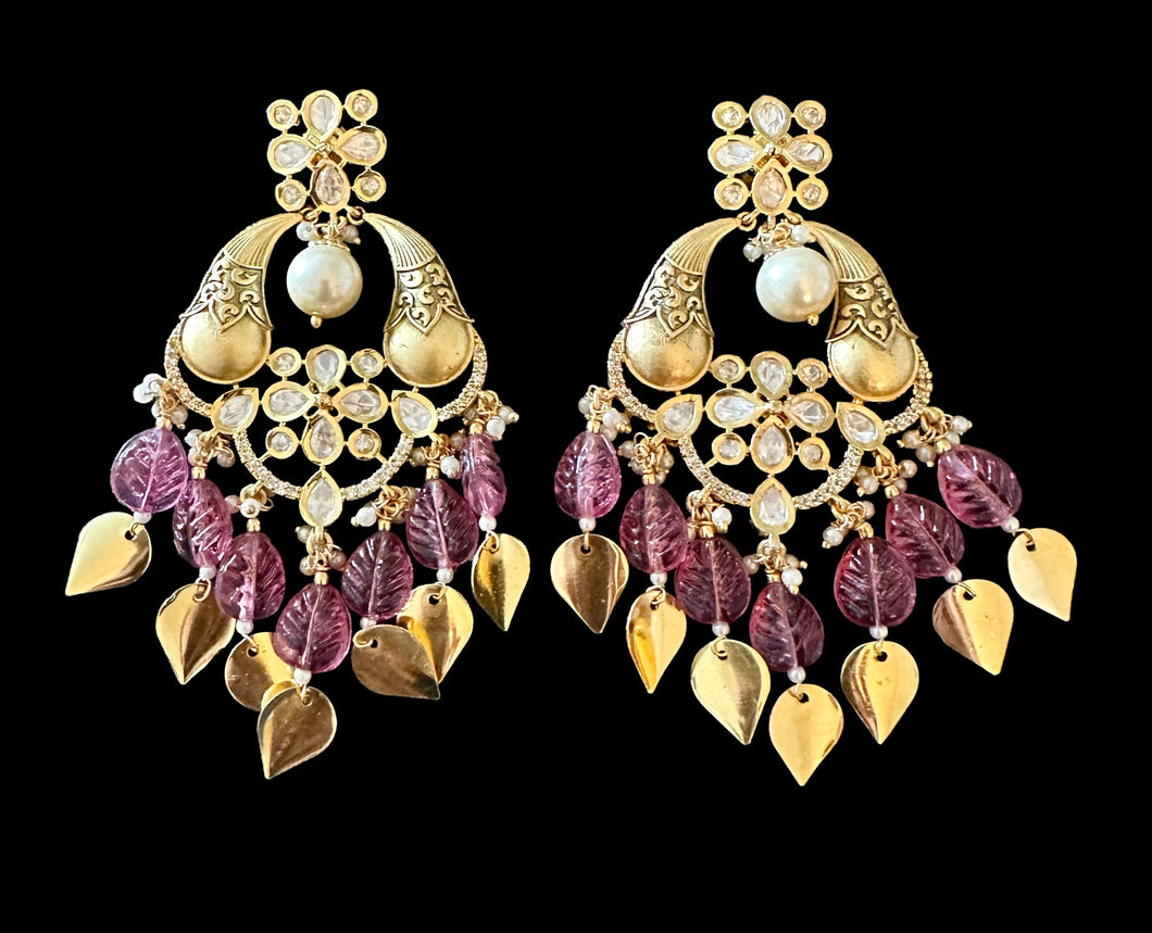 Purple kundan earrings