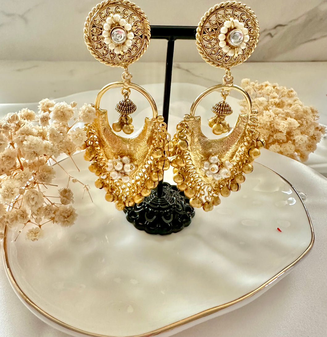 Gold finish earrings with pearls