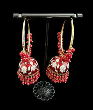 Load image into Gallery viewer, Red meenakari jhumka baalis
