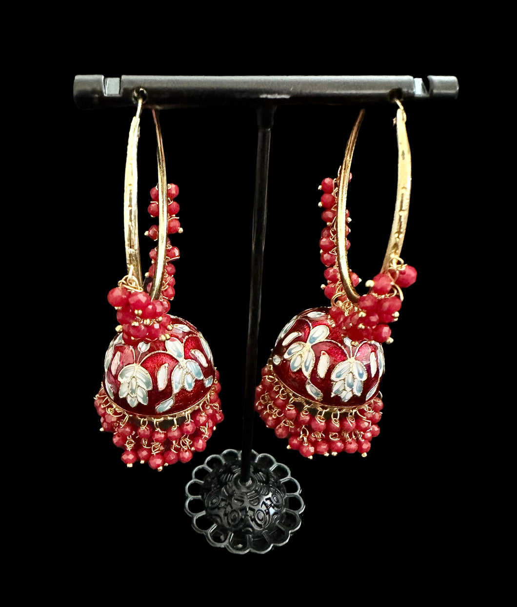 Red meenakari jhumka baalis